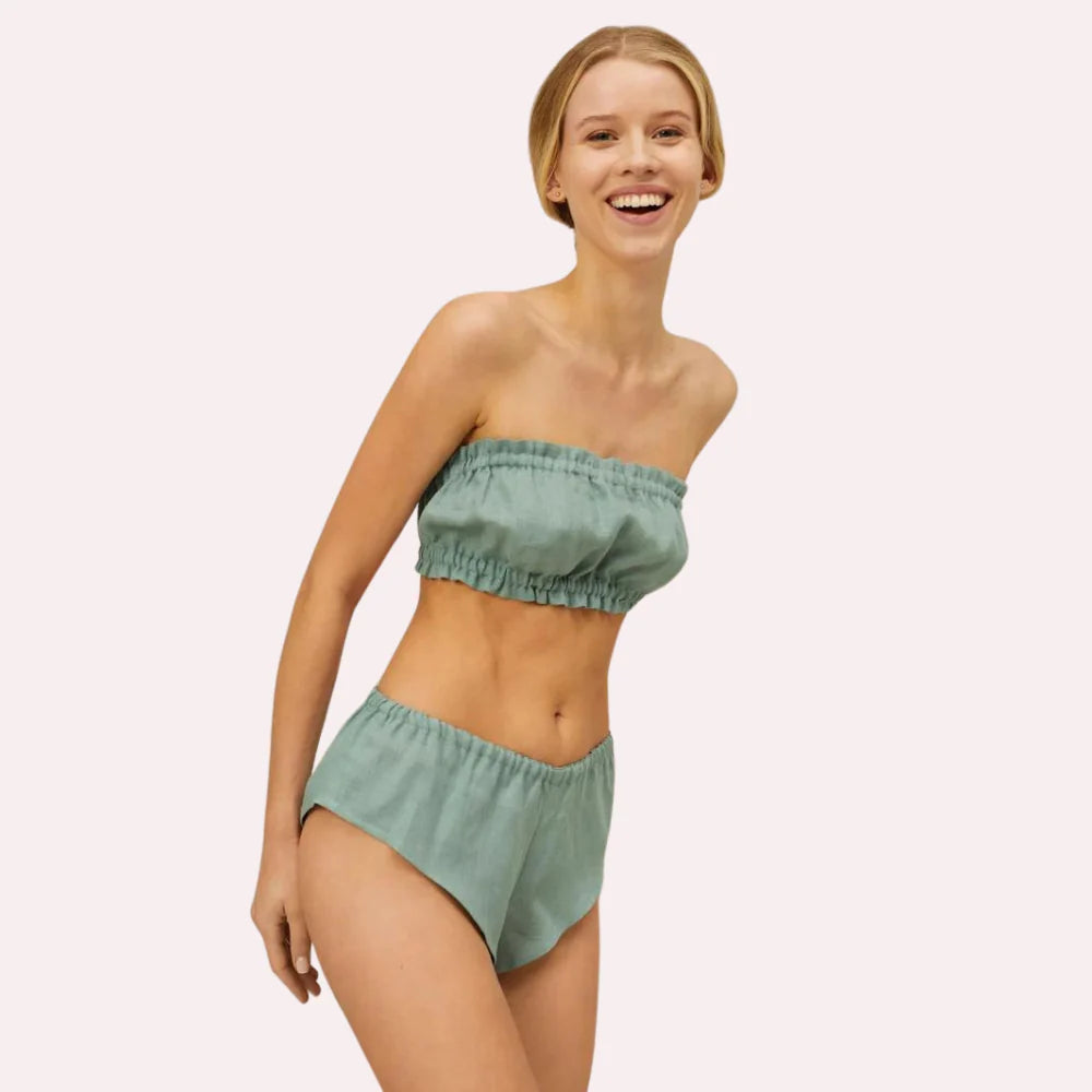 French Daina Organic Cotton Ruffled Bandeau &amp; Vintage Knickers Set