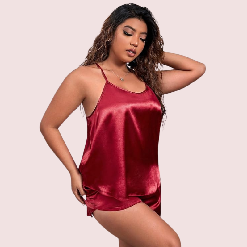 Plus Size Women&#39;s Silk Cami and Shorts Set