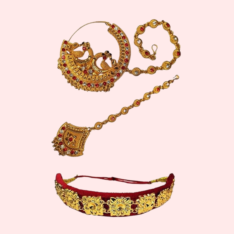 Kumauni Guloband with Nath &amp; Mangtika – Bridal Gold Jewelry Set