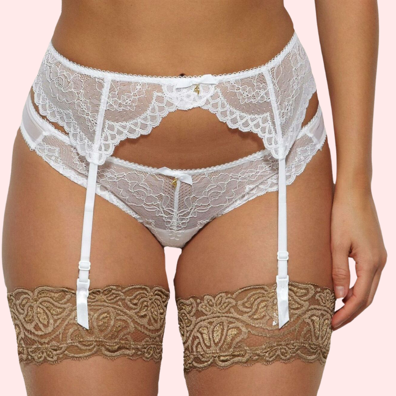 Plus Size Lace Mesh Garter &amp; Thong Set